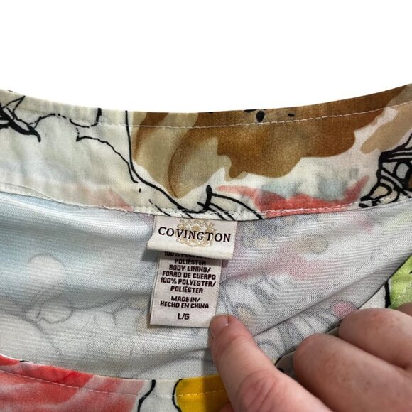 Covington blouse women's L white pink brown floral scoop neck loose fit - Picture 3 of 11